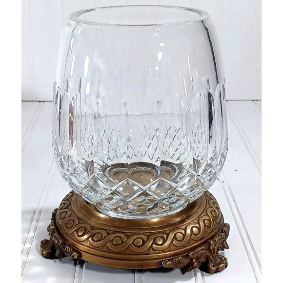 CASTILIAN LEAD CUT CRYSTAL BRONZE PEDESTAL CANDLE LAMP CENTERPIECE BOWL VASE - Picture 9 of 11